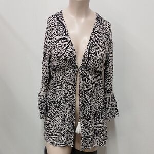 Blue Island Swim Black and White Animal Print Coverup Size L